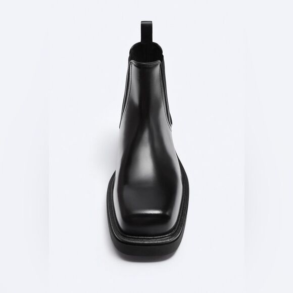 NWT Zara Men's Limited Edition Square Toe Leather Chelsea Boots in Black - Picture 4 of 12